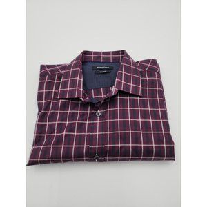 Bugatchi Shirt Large Purple Black Plaid Classic Fit Button Up Long Sleeve Mens